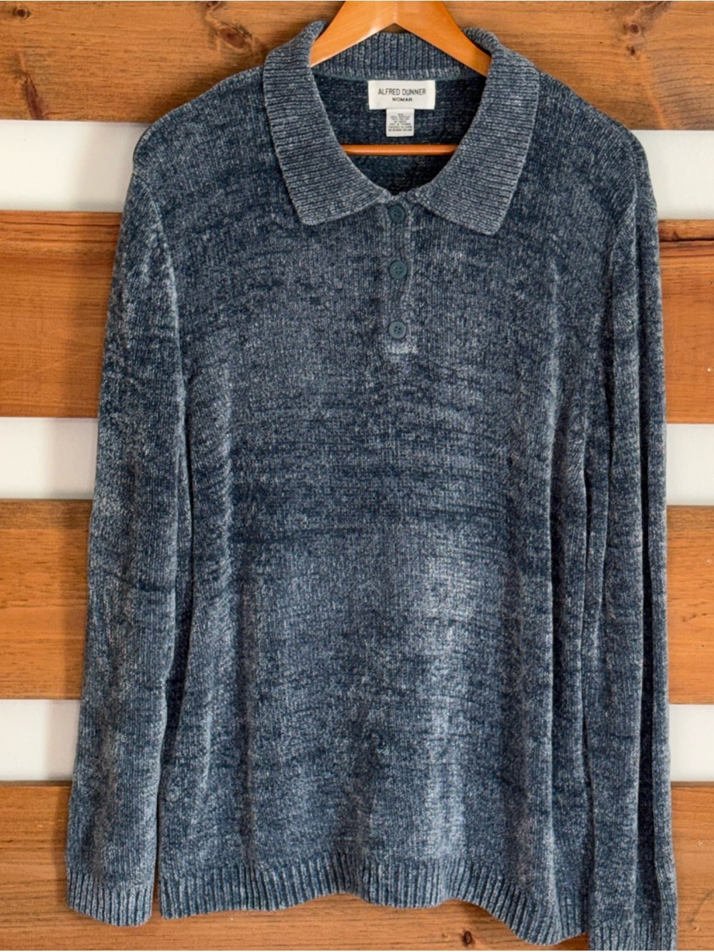 Alfred Dunner Woman 3 Button Collared Teal Super Soft Long Sleeve Sweater 3X